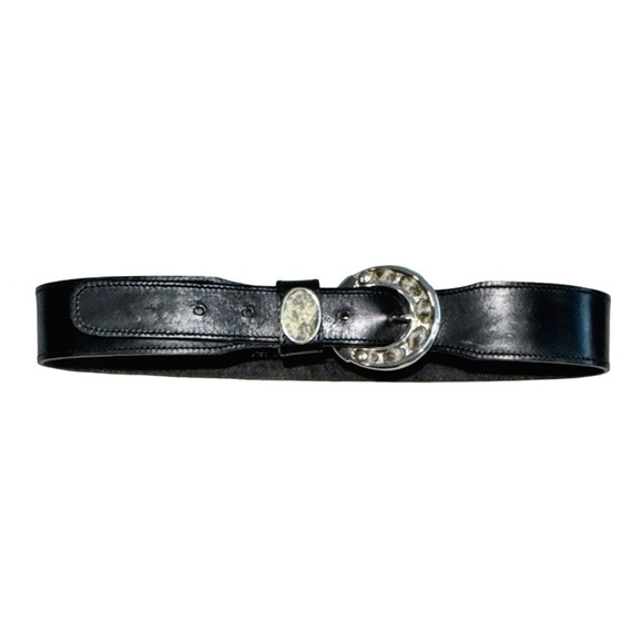 Loredana Staccato Black Leather Belt w/ Silver Buckle. 31” main image 4